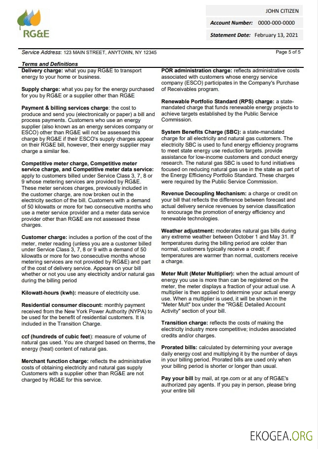 USA RG&E utility bill template in Word and PDF format (2 pages) 5